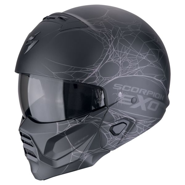 Casque Transformable Scorpion Exo Combat II Spiderweb Matt Black Silver
