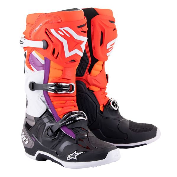 Bottes Cross Alpinestars Tech 10 Black Red Fluo Orange Fluo White Bottes Cross Alpinestars Tech 10 Black Red Fluo Orange Fluo White