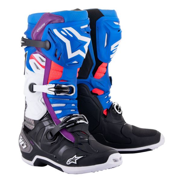 Bottes Cross Alpinestars Tech 10 Supervented Black Enamel Blue Purple White Bottes Cross Alpinestars Tech 10 Supervented Black Enamel Blue Purple White