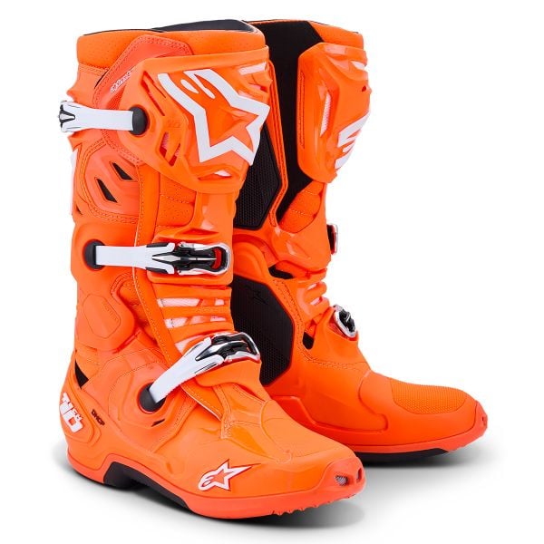 Bottes Cross Alpinestars Tech 10 Supervented Orange Fluo Black White