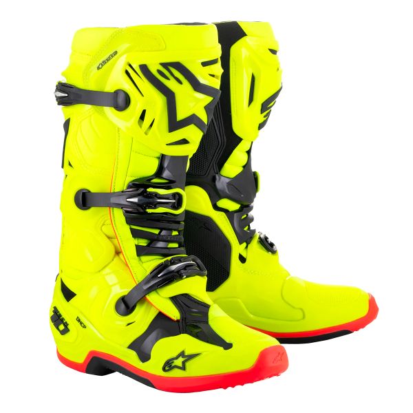 Bottes Cross Alpinestars Tech 10 Yellow Fluo Black Red Fluo Bottes Cross Alpinestars Tech 10 Yellow Fluo Black Red Fluo