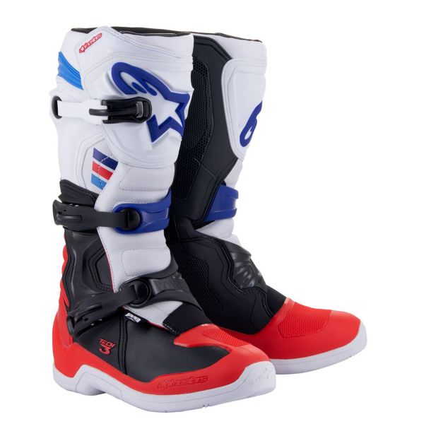 Bottes Cross Alpinestars Tech 3 White Bright Red Dark Blue Bottes Cross Alpinestars Tech 3 White Bright Red Dark Blue