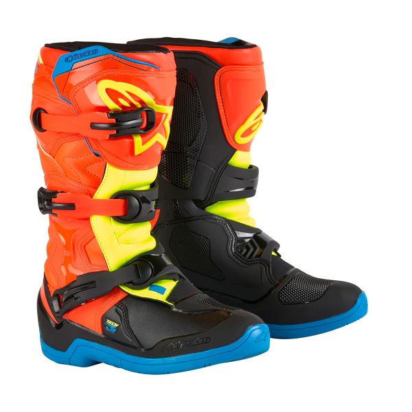 Bottes Cross Alpinestars Tech 3S Youth Orange Fluo Enamel Blue Yellow Fluo