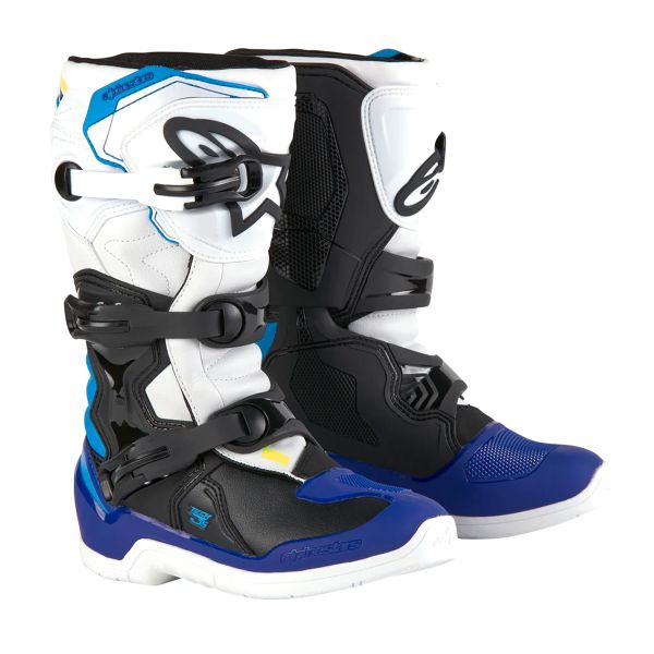 Bottes Cross Alpinestars Tech 3S Youth White Black Enamel Blue Bottes Cross Alpinestars Tech 3S Youth White Black Enamel Blue