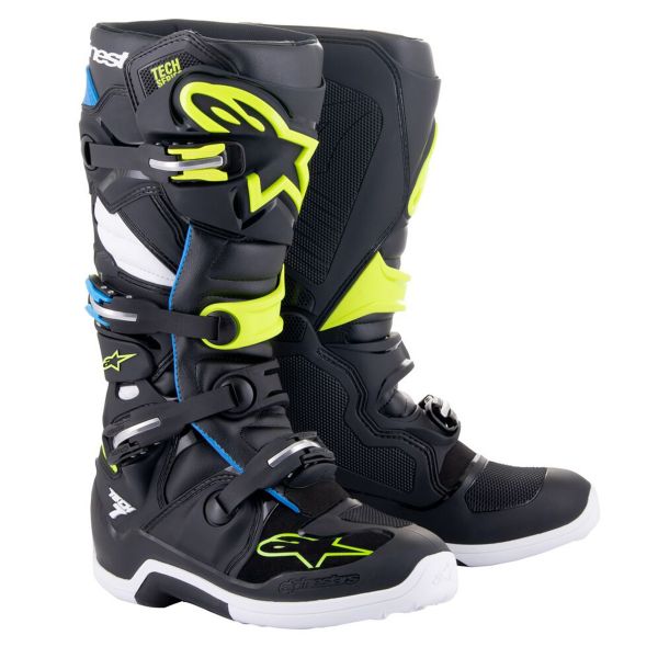 Bottes Cross Alpinestars Tech 7 Black Enamel Blue Yellow Fluo
