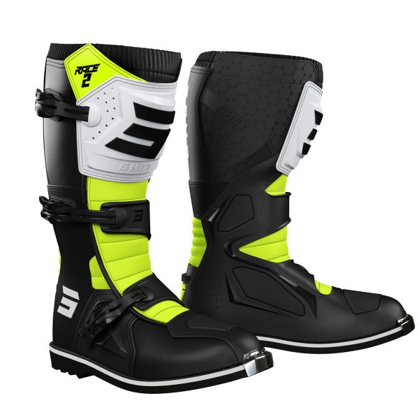 Bottes Cross SHOT Race 2 Black White Neon Yellow Enfant