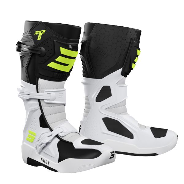 Bottes Cross SHOT Race 6 Black White Neon Yellow Bottes Cross SHOT Race 6 Black White Neon Yellow