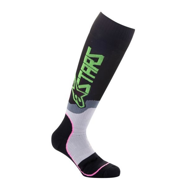 Chaussettes Cross Alpinestars Mx Plus-2 Socks Black Green Neon Pink Fluo