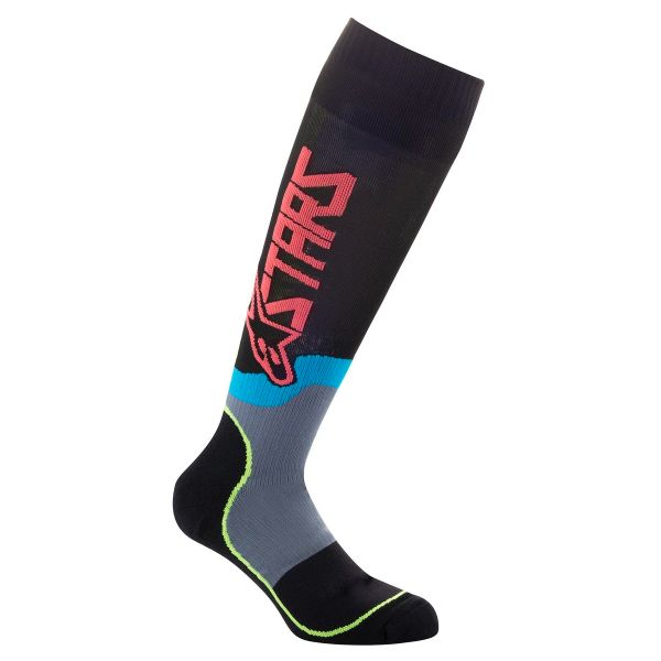 Chaussettes Cross Alpinestars Mx Plus-2 Socks Black Yellow Fluo Coral Enfant
