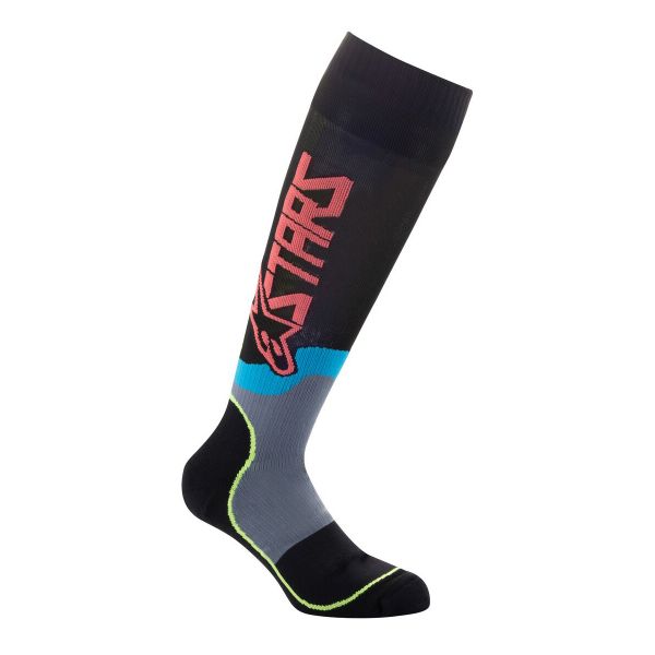 Chaussettes Cross Alpinestars Mx Plus-2 Socks Black Yellow Fluo Coral