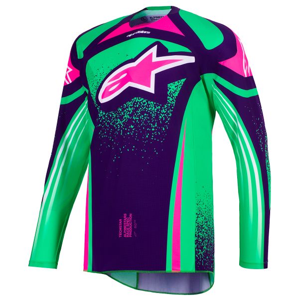 Maillot Cross Alpinestars Techstar Nomur Jersey Deep Purple Green Pink Fluo
