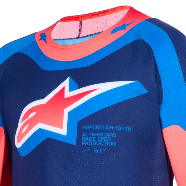 Alpinestars Youth Supertech Vista Jersey Dark Navy Hot Coral Cobalt