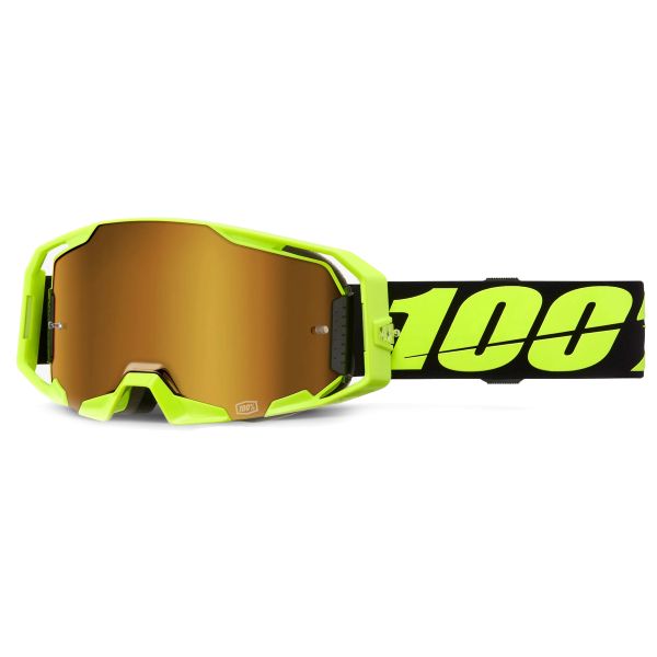 Masque Cross 100% Armatic Jaune Fluo - Ecran Mirror True Gold