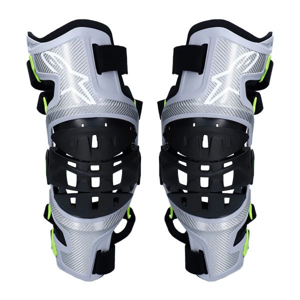 Genouilleres Cross Alpinestars Bionic-7 Knee Brace Set Silver Yellow Fluo