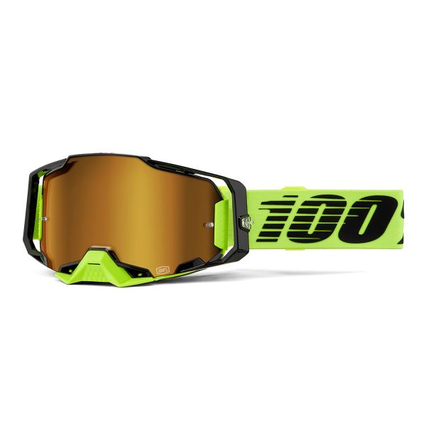 Masque Cross 100% Armega Jaune Fluo - Iridium Or Masque Cross 100% Armega Jaune Fluo - Iridium Or