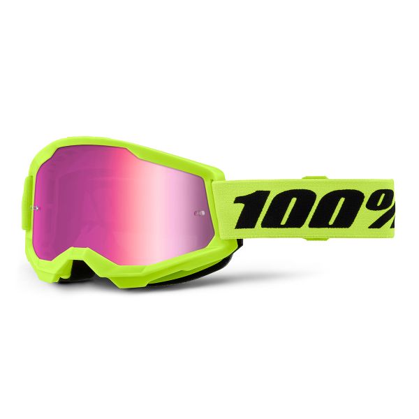 Masque Cross 100% Strata 2 Jaune Fluo - Iridium Rose Masque Cross 100% Strata 2 Jaune Fluo - Iridium Rose