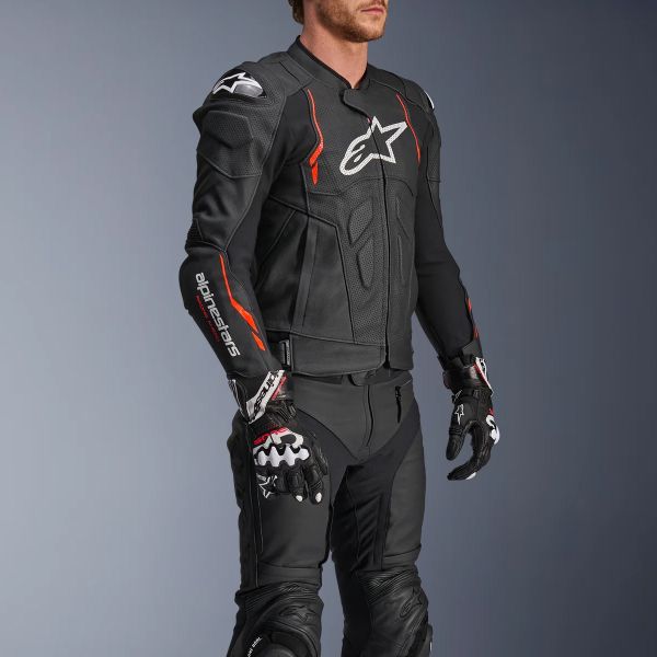 Alpinestars Dusk Airflow Leather Black Red Fluo