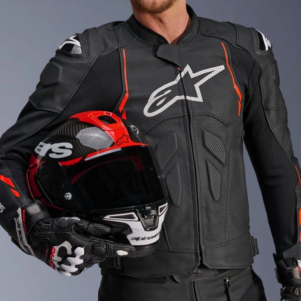 Alpinestars Dusk Airflow Leather Black Red Fluo