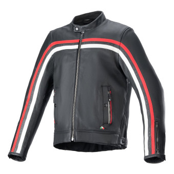 Blouson Moto Alpinestars Dyno Leather Black Ruby Red Ecru