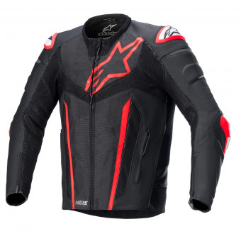 Blouson Moto Alpinestars Fusion Leather Black Red Fluo