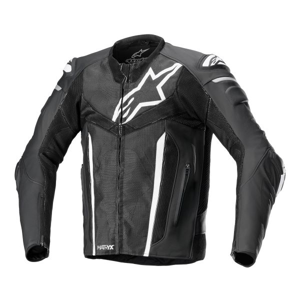 Blouson Moto Alpinestars Fusion Leather Black White Metallic Grey