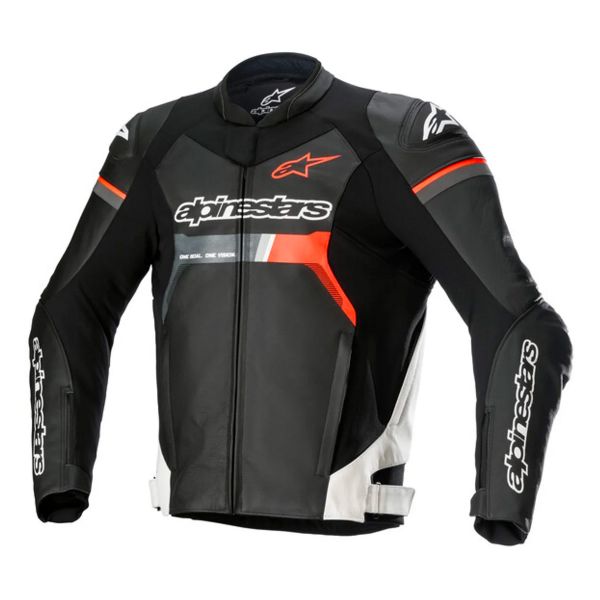 Blouson Moto Alpinestars GP Force Leather Black White Red Fluo