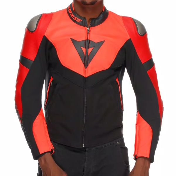 Dainese Iperattiva Leather-Tex Red Fluo Black