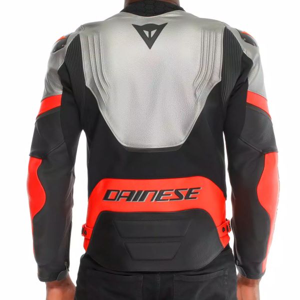 Dainese Racing 5 Leather Silver Black Red Fluo