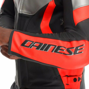 Dainese Racing 5 Leather Silver Black Red Fluo