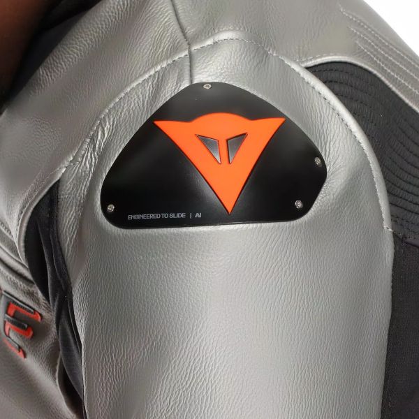 Dainese Racing 5 Leather Silver Black Red Fluo