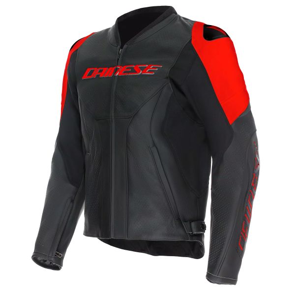Blouson Moto Dainese Racing 5 Perf Leather Black Red Fluo