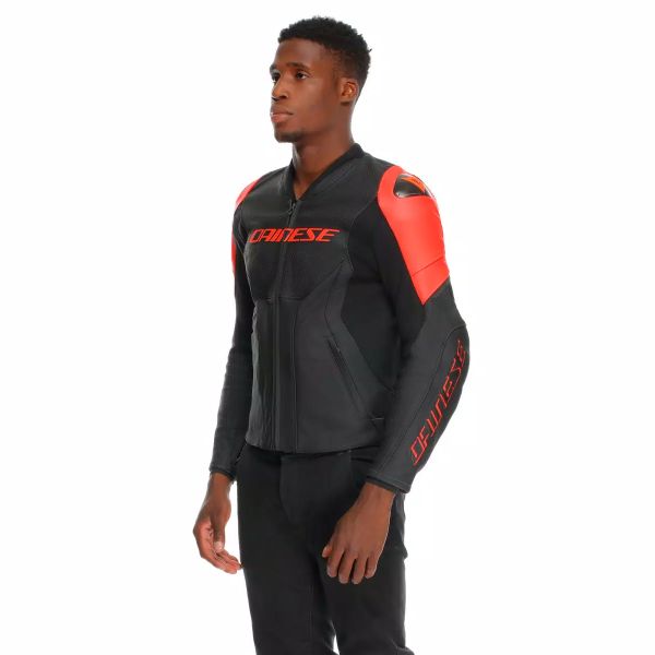 Dainese Racing 5 Perf Leather Black Red Fluo