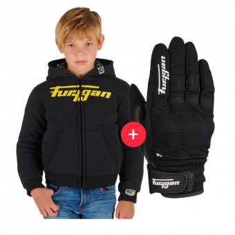 Pack Blouson + Gants : Furygan Luxio Kid Black Fluo Yellow + Jet