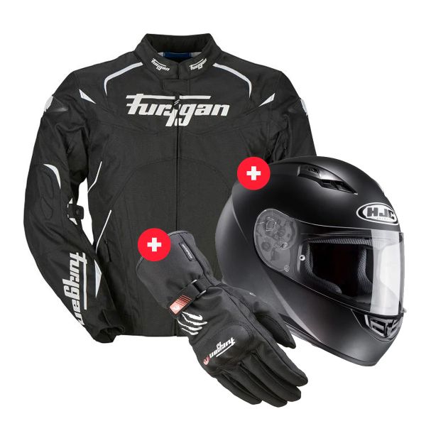 Pack Blouson + Casque + Gants : Furygan Narval Black White + CS-15 Semi Mat  Black + Keen Black White | iCasque.com