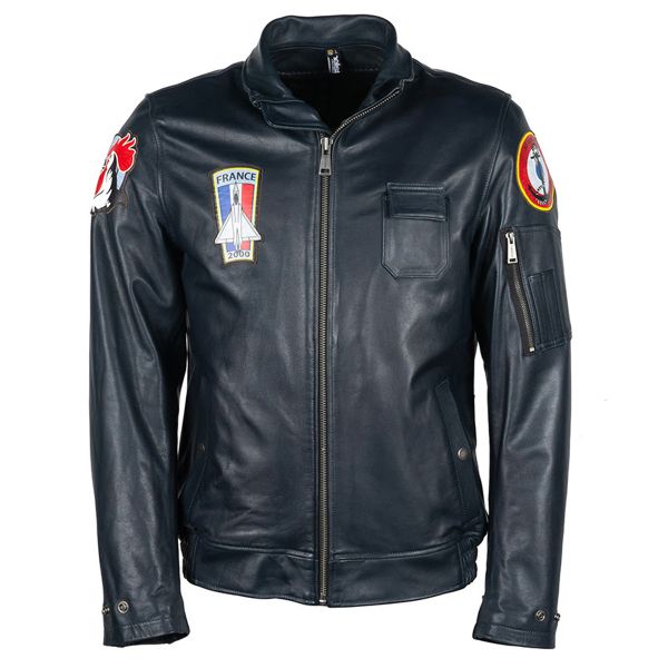Blouson Moto Helstons Aeronef Leather Rag Blue
