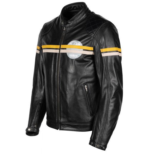 Blouson Moto Helstons Chevy Leather Black Yellow Beige Blouson Moto Helstons Chevy Leather Black Yellow Beige