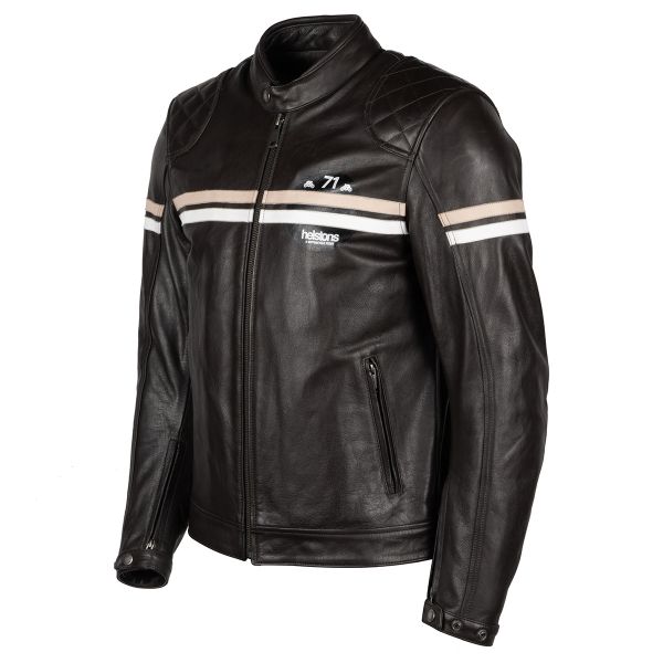 Blouson Moto Helstons Chevy Leather Brown Beige White