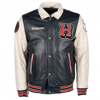 Blouson Moto Helstons Cheyenne Leather Rag Blue Beige