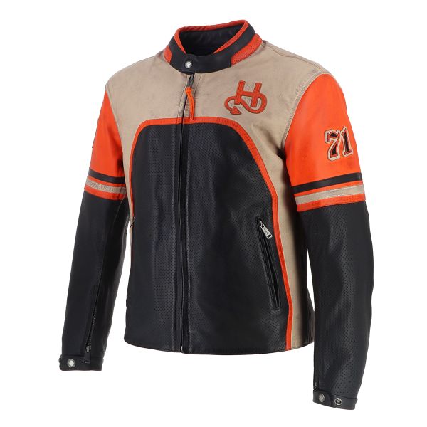 Blouson Moto Helstons Indianapolis Air Leather Noir Beige Orange