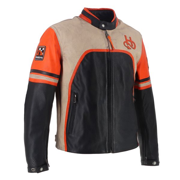 Helstons Indianapolis Air Leather Noir Beige Orange