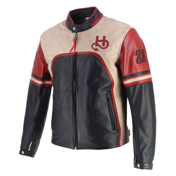 Blouson Moto Helstons Indianapolis Leather Noir Beige Rouge