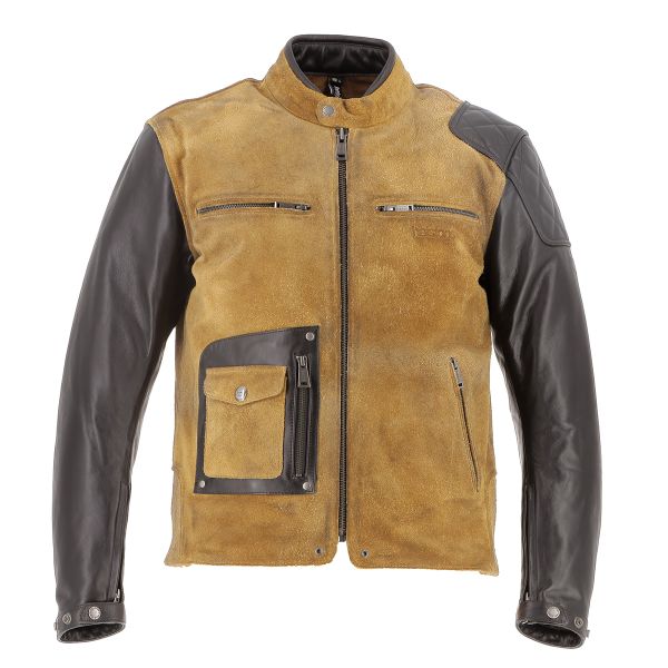Blouson Moto Helstons Johnson Leather Rag Black Suede Beige