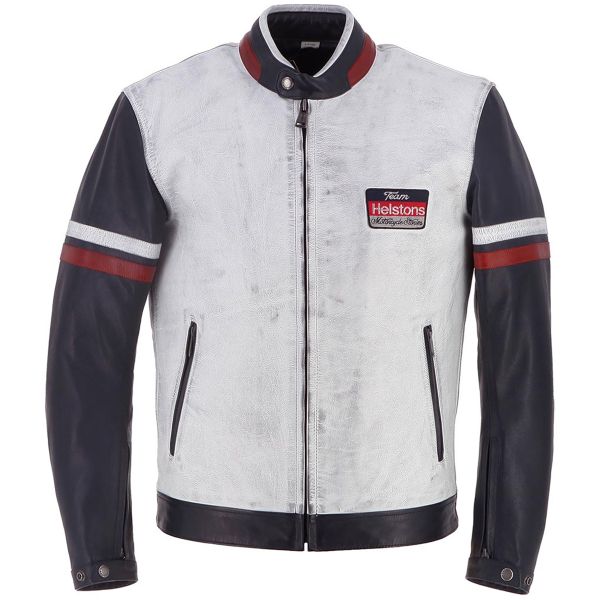 Blouson Moto Helstons V Series Leather Rag Blue White