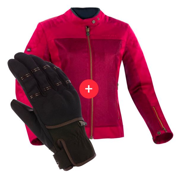 Blouson Moto Segura Lady Oskar Burgundy + Maverick Black Brown