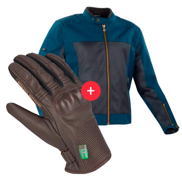 Blouson Moto Segura Oskar Marine + Swan Brown