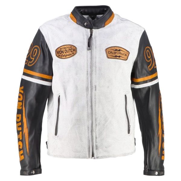 Blouson Moto Von Dutch California Air Leather White Black Gold