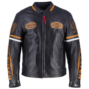 Blouson Moto Von Dutch California Leather Black Gold White