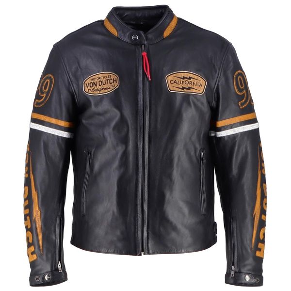 Blouson Moto Von Dutch California Leather Black Gold White