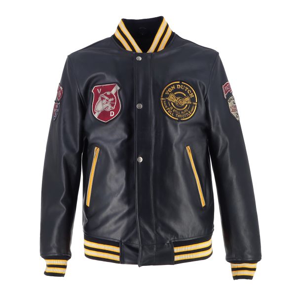 Blouson Moto Von Dutch Collegian Leather Rag Noir Jaune