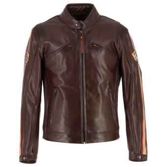 Blouson Moto Von Dutch Fast Leather Brown Beige Orange